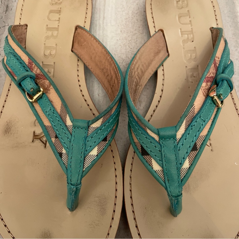 Burberry Teal Nova Check Thong Sandals With Buckle Size 36 - Picture 2 of 12